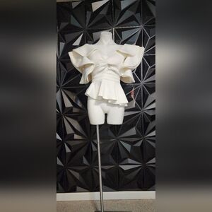 Chic White Ruffled Women's Blouse